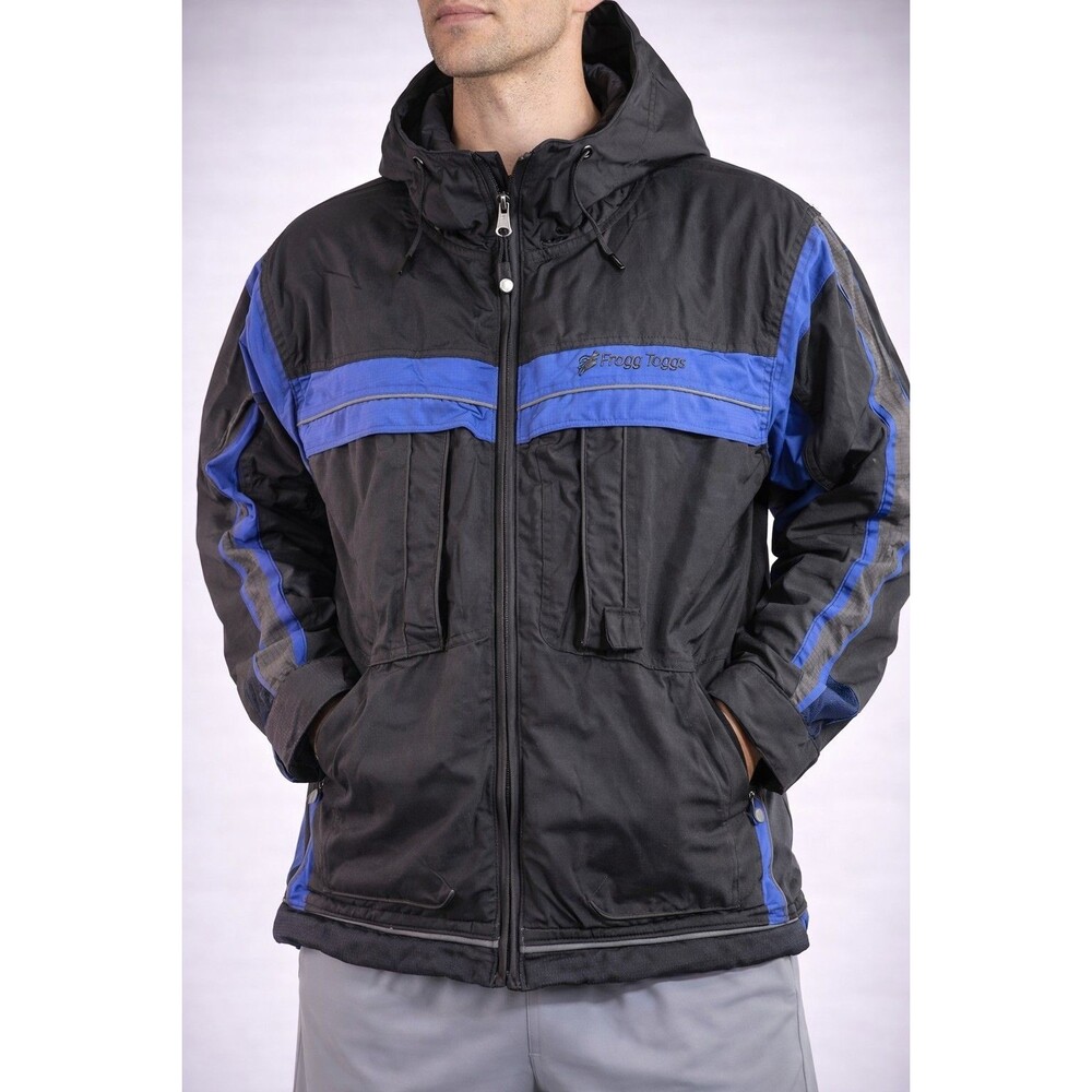 Obermeyer Boy Ski Jacket Size 10 Black Blue Hooded Winter Coat Insulated